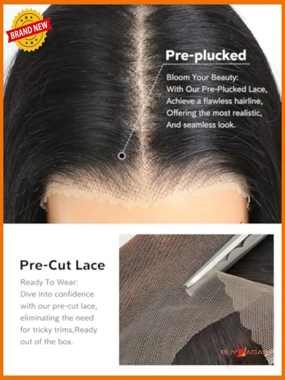 Straight Layered Glueless Wig Human Hair Pre Plucked Pre Cut 200 Density 6X6 HD